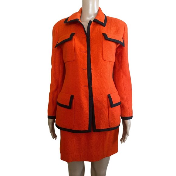 1991 Spring/Summer Collection Chanel Orange Wool Skirt Suit Sz 38 - PLEASE READ - Picture 1 of 16